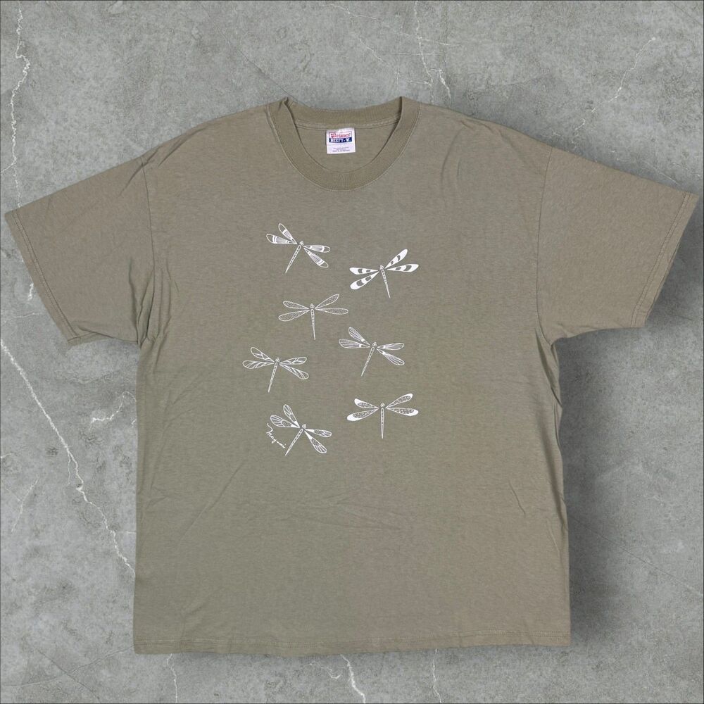 Vintage Y2K Minimalist Line Drawing Dragon Fly Artist Graphic T-Shirt - XL